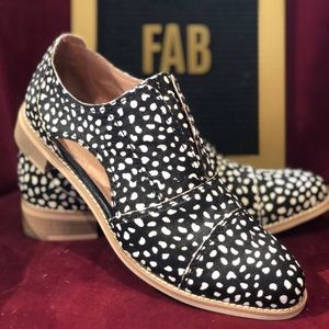 All black fur cutout Cowman oxfords